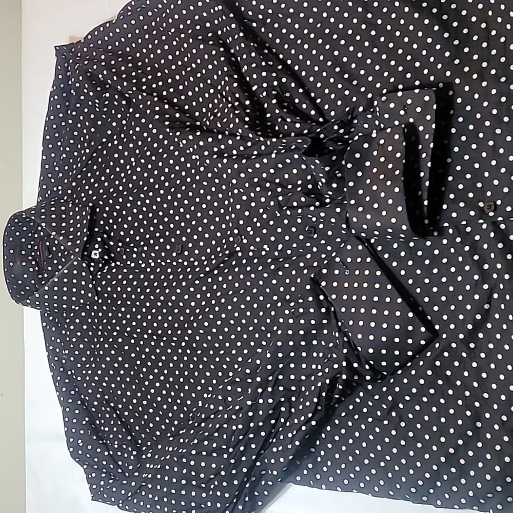 Leonardi black with cream polka dot French cuff dress shirt size 3XL